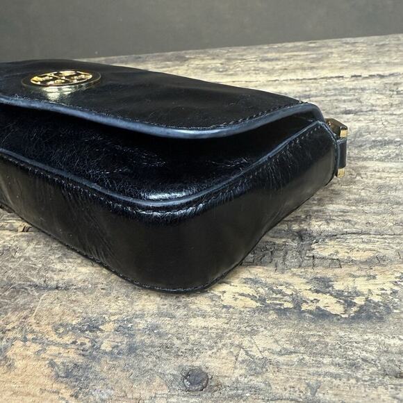 Tory Birch Amanda Black Mini Clutch Crossbody Gold Chain Removable Strap Leather - Picture 6 of 16
